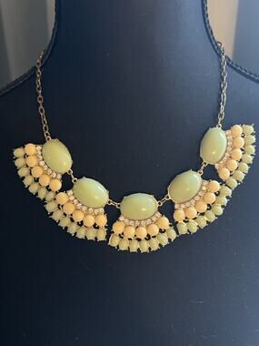 Vintage Roberta Chiarella Green Glass Rhinestone Beaded Bib Statement Necklace